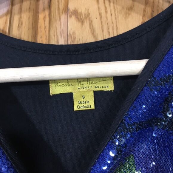 NICOLE MILLER BLUE TRIBAL SEQUINS TANK TOP SMALL - Picture 6 of 14